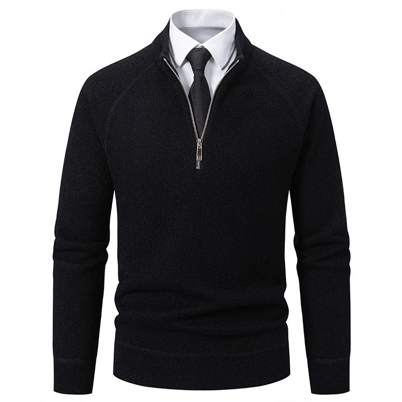 Herren Hochkragen Pullover mit Reißverschluss und strukturierter Oberfläche Echoarchiv