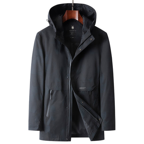 Herren Wasserdichte, atmungsaktive Stadtoverall-Jacke mit Kapuze und minimalistischer Utility-Optik Echoarchiv