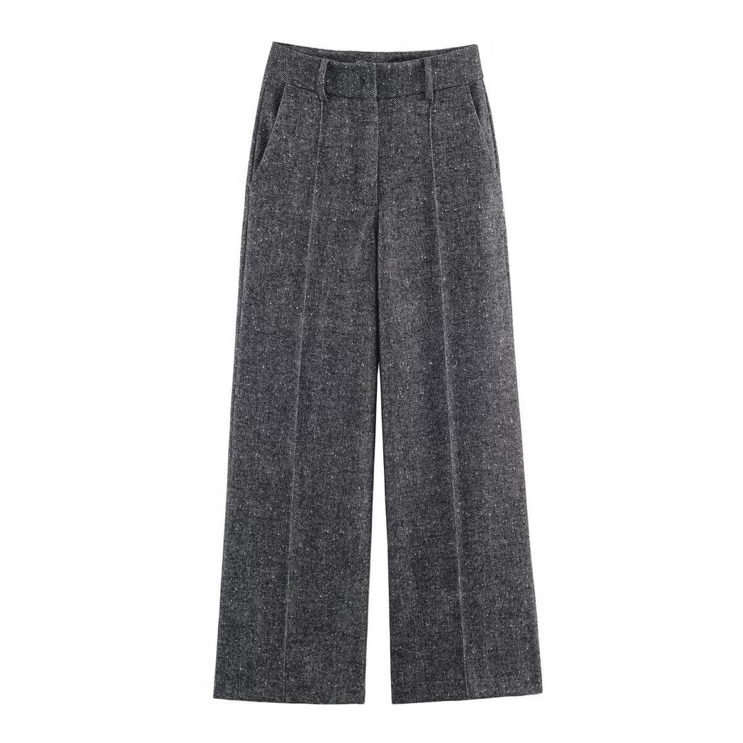 Damen Weite Wolloptik-Bundfaltenhose mit hoher Taille und Bügelfalte Echo Archiv