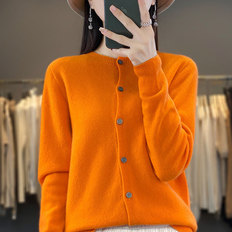 Damen Leichter Feinstrick-Cardigan mit Kaschmir‑Optik, Rundhalsausschnitt und verdeckter Knopfleiste Echoarchiv