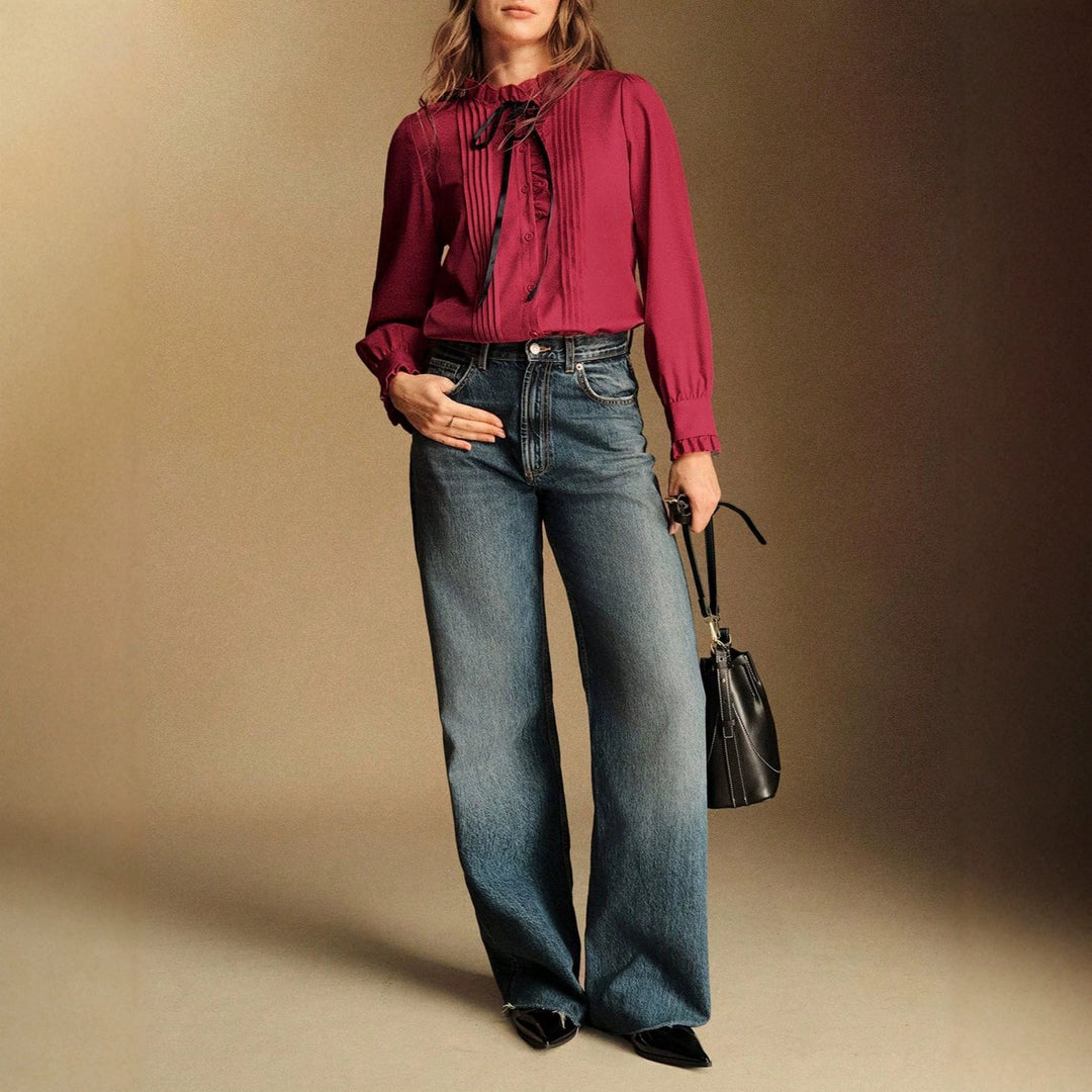 Damen Elegante Bluse mit Rüschen und Schleifen-Detail Echo Archiv