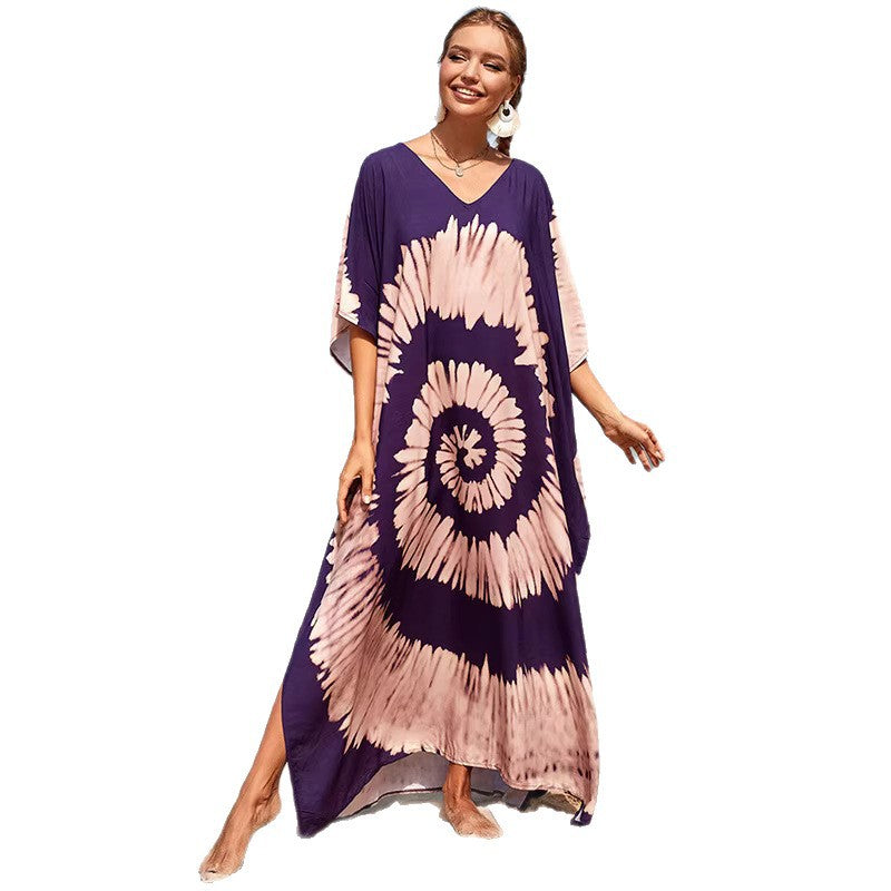 Damen Strandkleid mit buntem Batikdesign und weit geschnittenen Ärmeln Echo Archiv