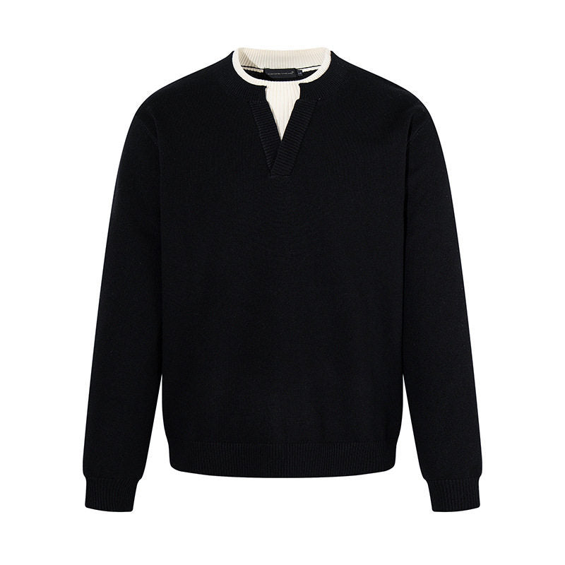 Herren Feinstrick-Pullover mit V‑Schlitzkragen und Rippabschluss Echoarchiv