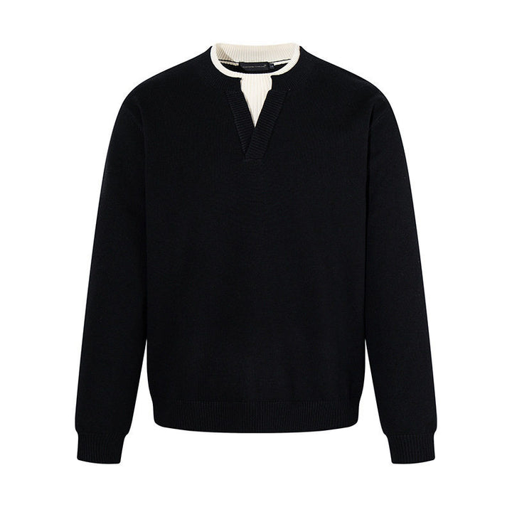 Herren Feinstrick-Pullover mit V‑Schlitzkragen und Rippabschluss Echoarchiv
