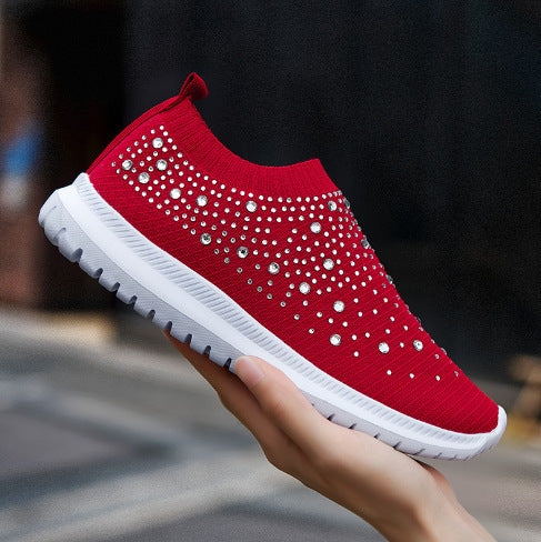 Damen nan gestrickte Slipper-Sneaker mit Strassbesatz und elastischem Einstieg Echo Archiv