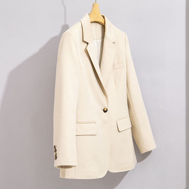 Damen Lang geschnittener Wollmix-Blazer mit Ein-Knopf-Verschluss und Pattentaschen Echoarchiv