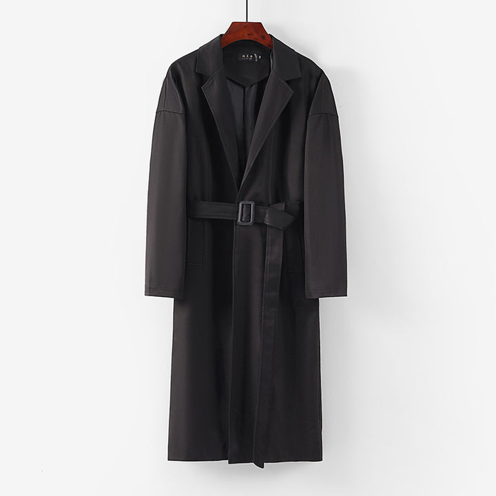 Damen Longline Trenchcoat mit Taillengürtel und fallendem Revers Echoarchiv