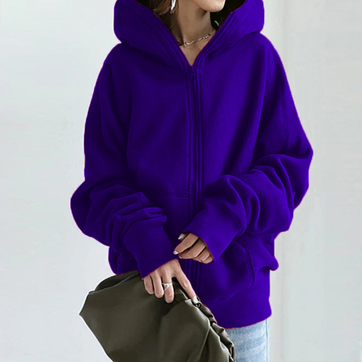 Damen nan übergroße Kapuzenjacke mit Reißverschluss und Kängurutasche aus flauschigem Fleece Echo Archiv