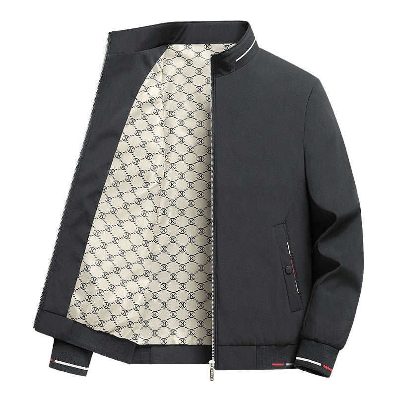 Men's patterned-lined funnel-collar zip-up casual jacket – Taviero