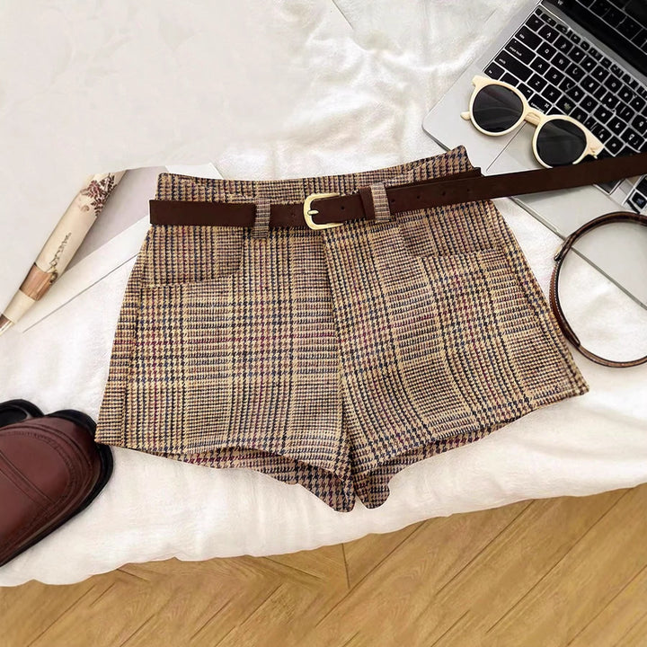 Damen Karierte Shorts mit Gürtelschlaufen Echo Archiv