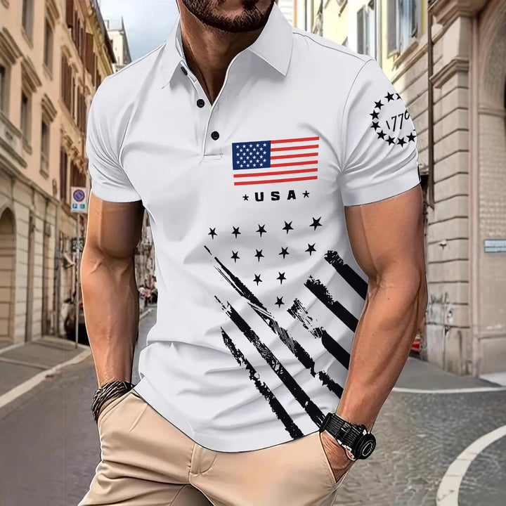 Herren Poloshirt mit patriotischem Print Echoarchiv