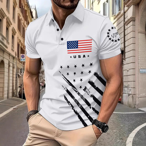 Herren Poloshirt mit patriotischem Print Echoarchiv
