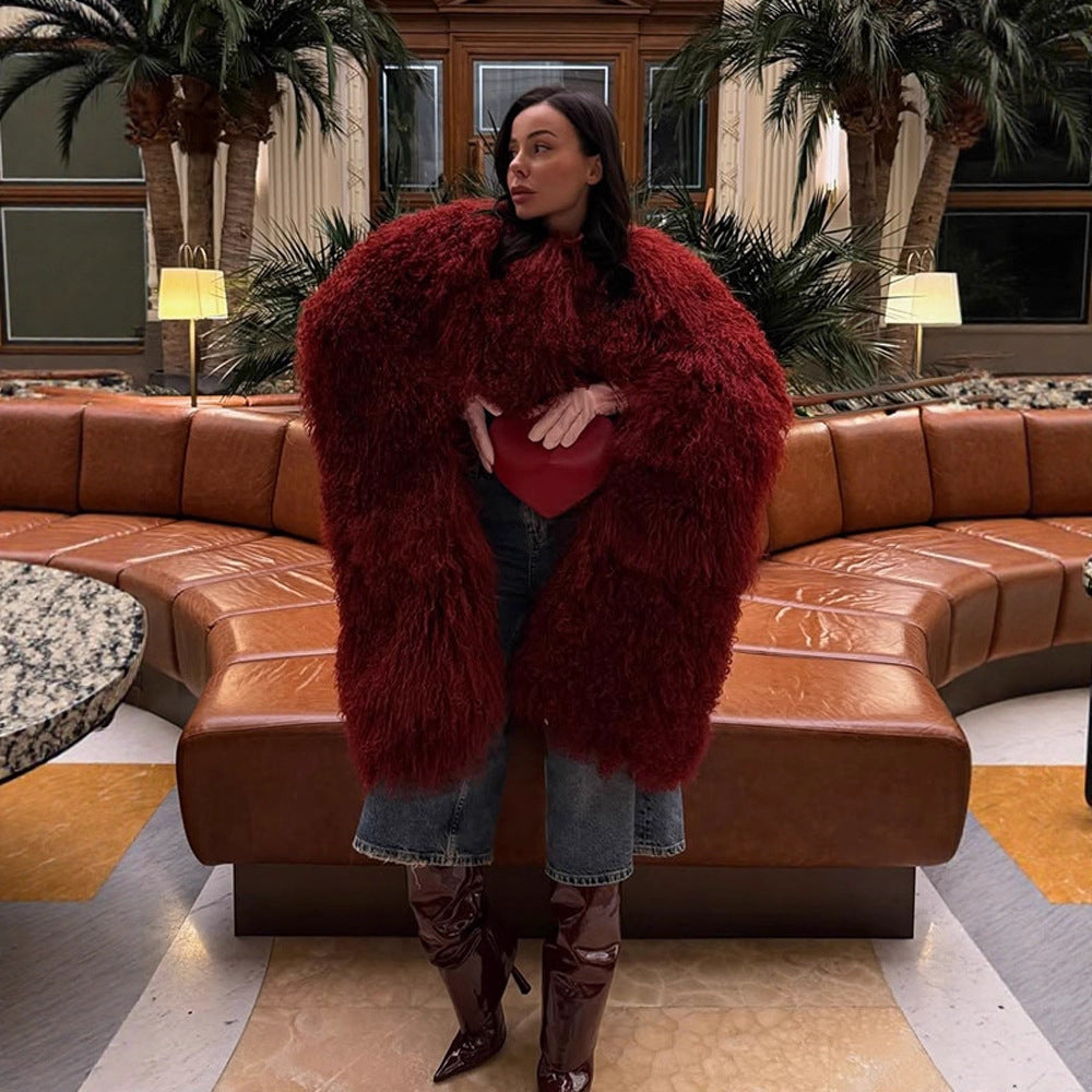 Damen Extravaganter Oversize-Fauxfur-Mantel mit langfloriger Lockenstruktur Echoarchiv