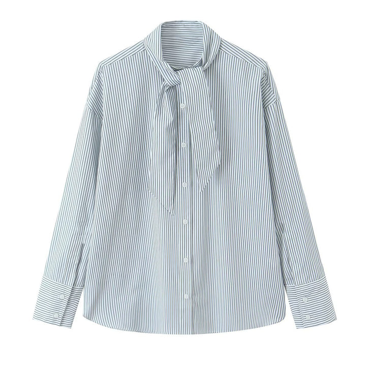 Damen Bindeschal‑Bluse mit Streifenmuster und Oversize‑Passform Echoarchiv