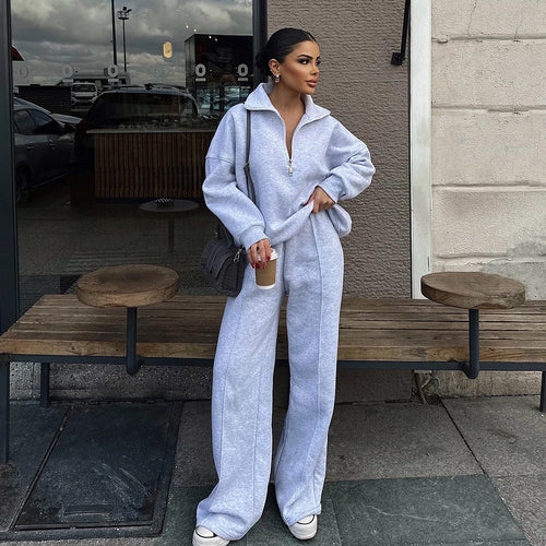 Damen nan Oversize Sweatshirt mit Halbzip und weiten Jogginghose Set Echo Archiv