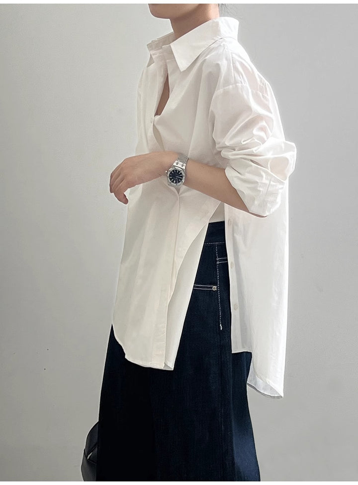 Damen Oversize-Hemdbluse mit asymmetrischem Saum und überschnittener Schulter Echoarchiv