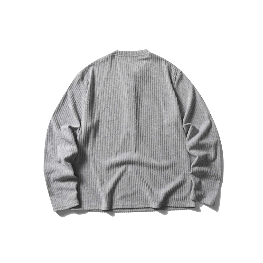 Unisex Gerippter Henley-Pullover mit Rundhals und durchgehender Knopfleiste Echoarchiv