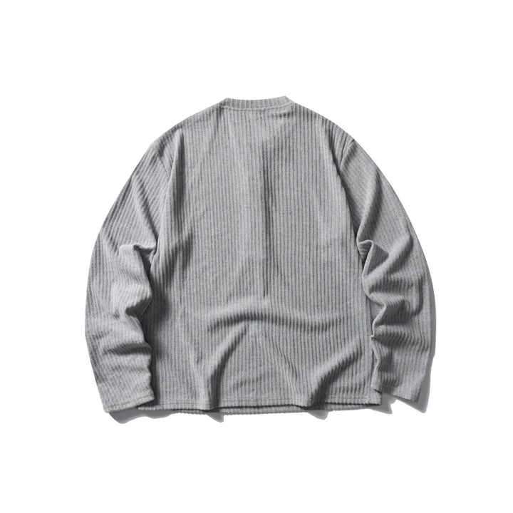 Unisex Gerippter Henley-Pullover mit Rundhals und durchgehender Knopfleiste Echoarchiv