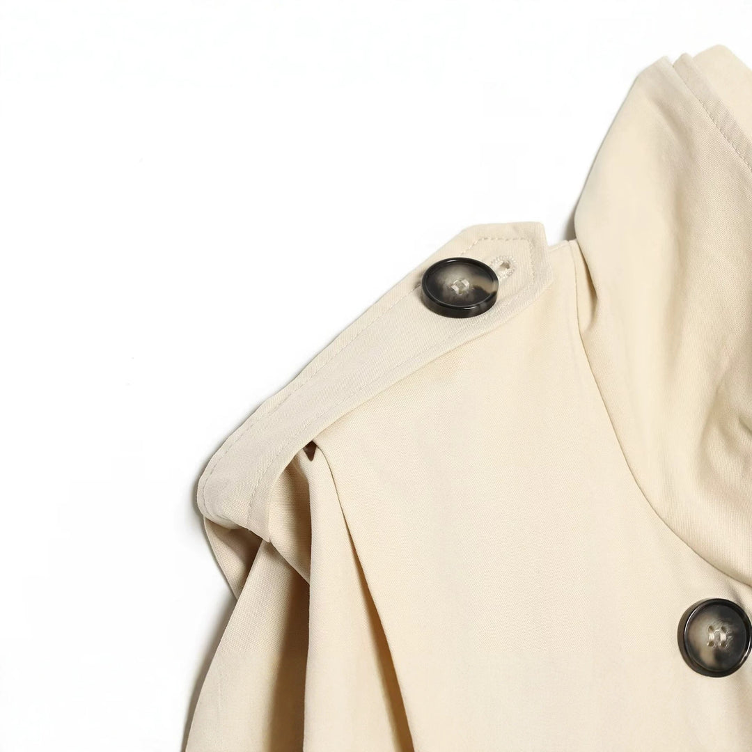 Damen Cropped Doppelreihiger Trench‑Blouson mit hohem Stehkragen, Schulterklappen und elastischem Saum Echo Archiv