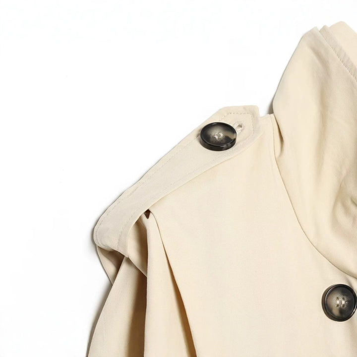 Damen Cropped Doppelreihiger Trench‑Blouson mit hohem Stehkragen, Schulterklappen und elastischem Saum Echo Archiv