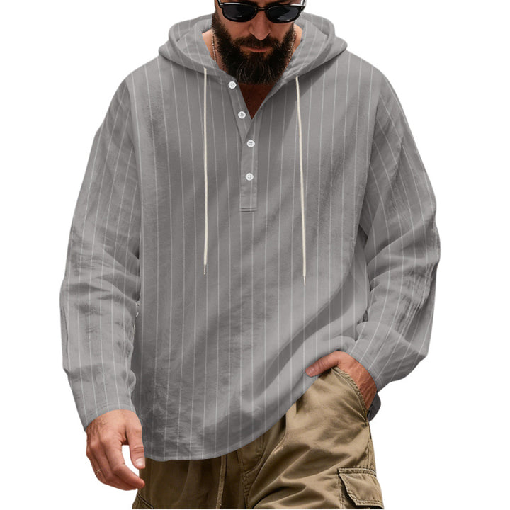 Herren Lässiges Kapuzen-Henleyshirt mit feinen Nadelstreifen und Knopfleiste Echoarchiv