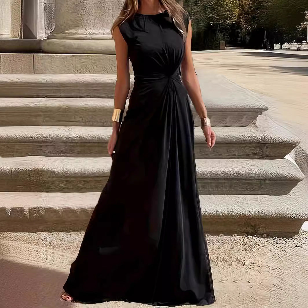 Damen Elegantes Maxikleid mit Raffungen und Rundhalsausschnitt Echoarchiv