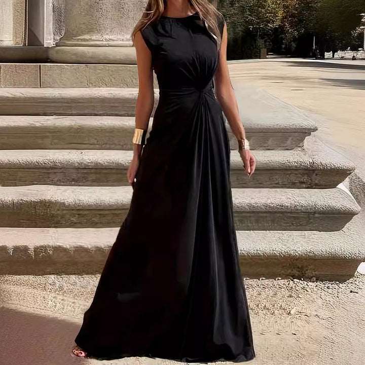 Damen Elegantes Maxikleid mit Raffungen und Rundhalsausschnitt Echoarchiv