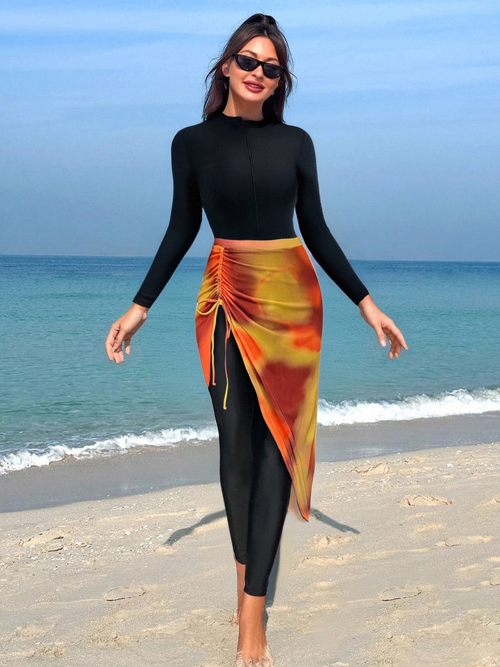 Damen Kombinierter Langarm-Schwimmanzug mit asymmetrischem Rock Echo Archiv