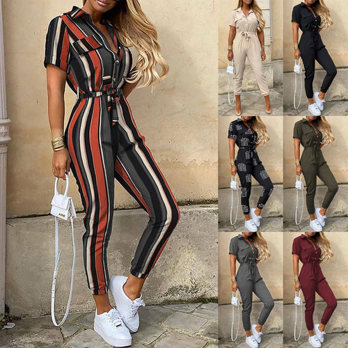 Damen Kurzarm-Utility-Overall mit Taillenbindegürtel und schmalem Joggerbein Echoarchiv