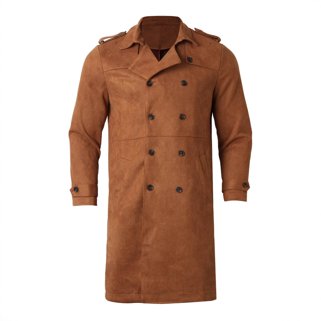 Herren Elegante Suede Trenchcoat mit doppelter Knopfleiste und praktischen Taschen Echoarchiv