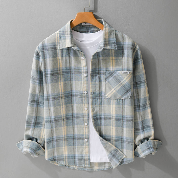Herren Kariertes Leichtes Flanell-Overshirt mit Brusttasche und Relaxed-Fit Echoarchiv