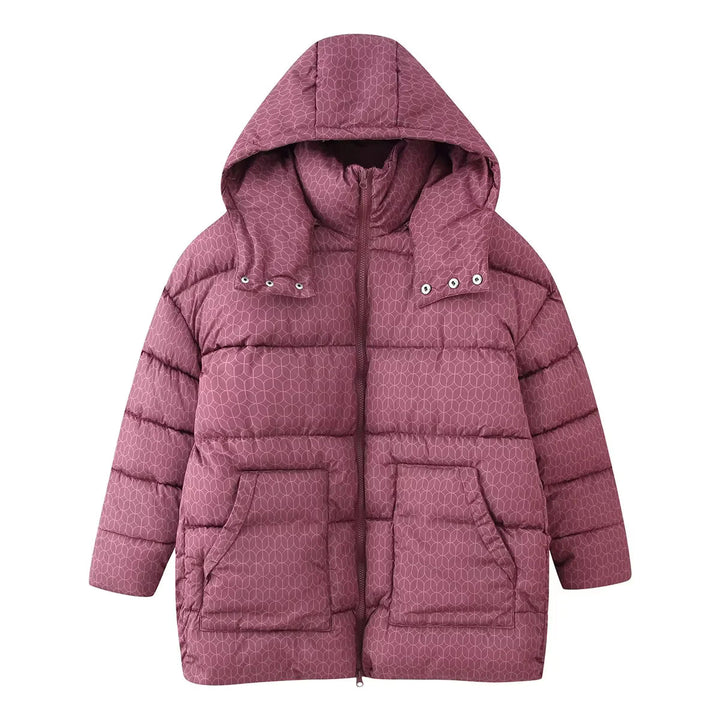 Damen gesteppte Kapuzenjacke mit grafischem Steppmuster, zweiwege Reißverschluss und oversized Taschen – Célinea
