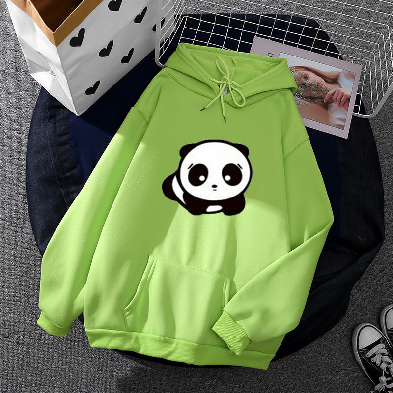 Damen kuscheliger Oversize-Kapuzenpullover im Streetwear-Cut mit Kängurutasche und niedlicher Panda-Motivstickerei – Auréline