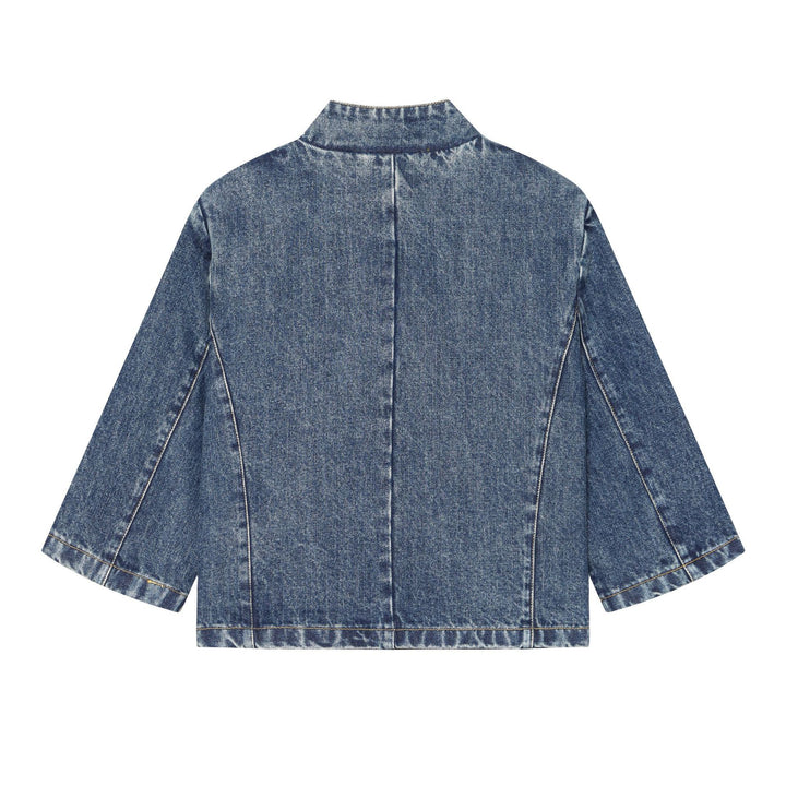 Damen Kurze boxy Jeansjacke mit Stehkragen, asymmetrischer Druckknopfleiste und aufgesetzter Brusttasche Echo Archiv