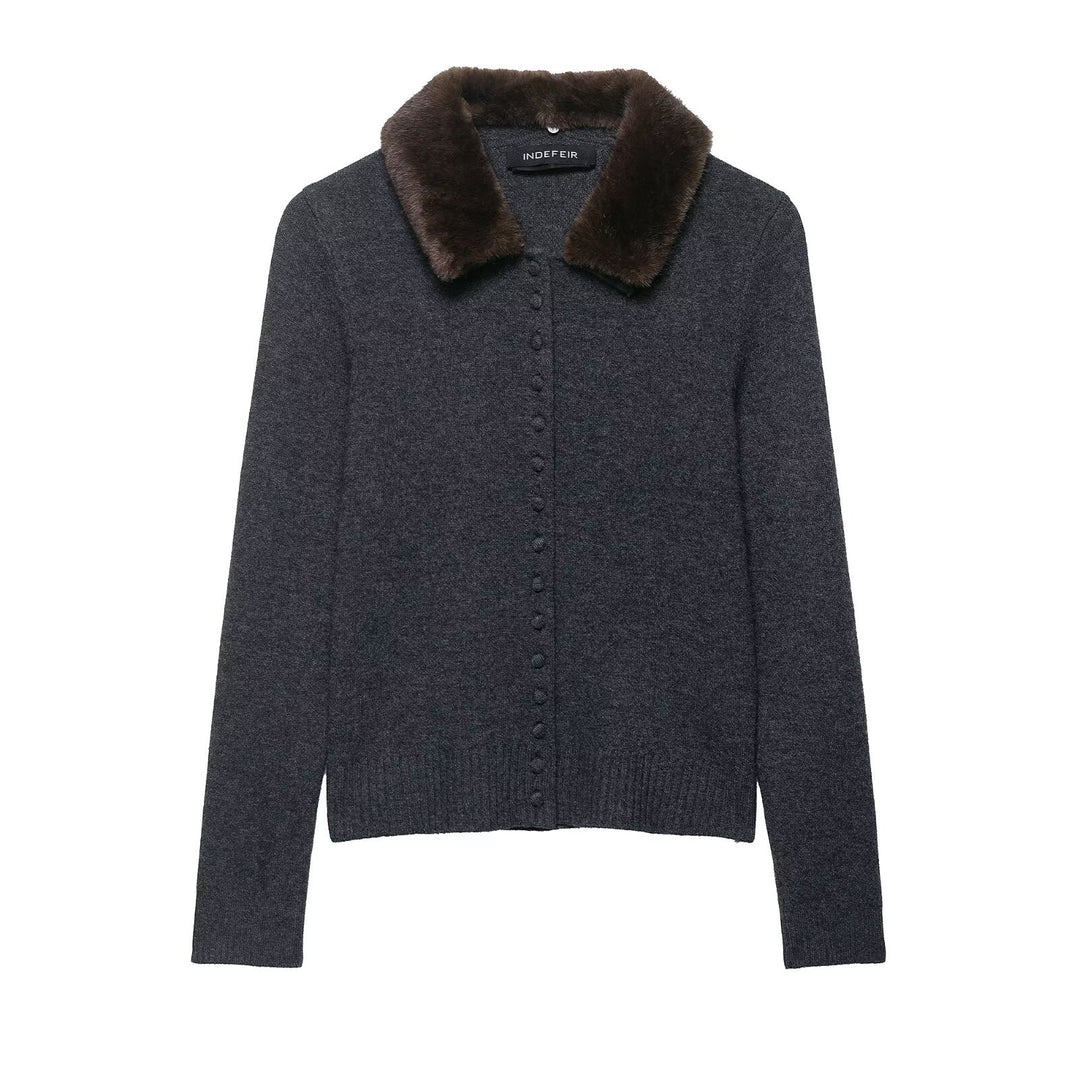 Damen Feinstrick-Cardigan mit Kunstpelzkragen und verdeckter Knopfleiste Echo Archiv