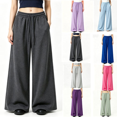 Damen weite High-Waist Loungehose mit elastischem Bund, Kordelzug und fließendem Jersey – Avélisse