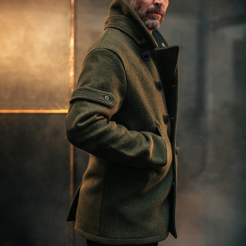Herren Doppeltreihiger Wollmantel im Peacoat-Stil mit hohem Kragen Echoarchiv