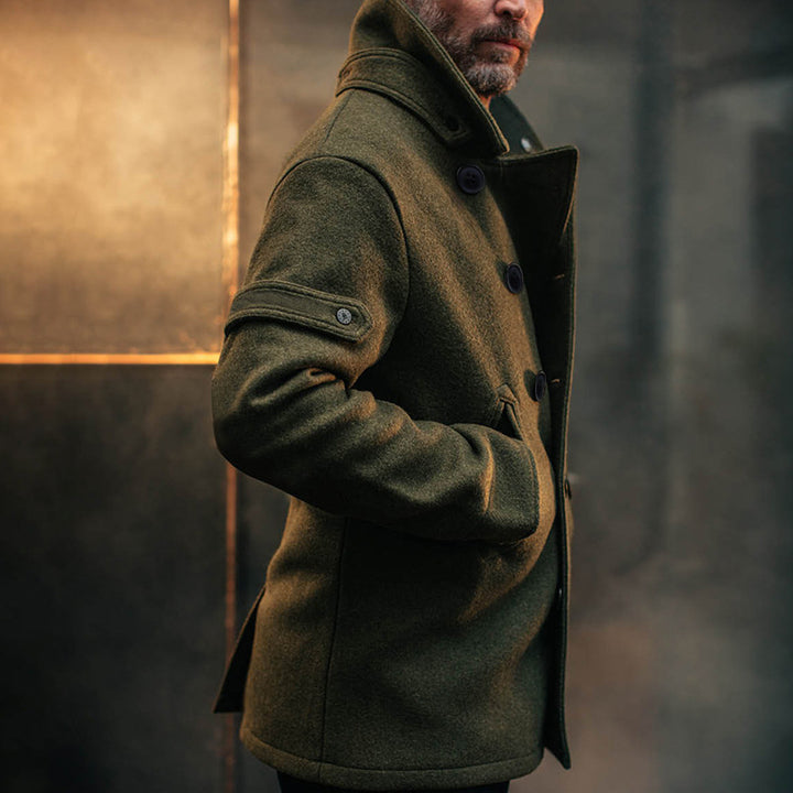 Herren Doppeltreihiger Wollmantel im Peacoat-Stil mit hohem Kragen Echoarchiv
