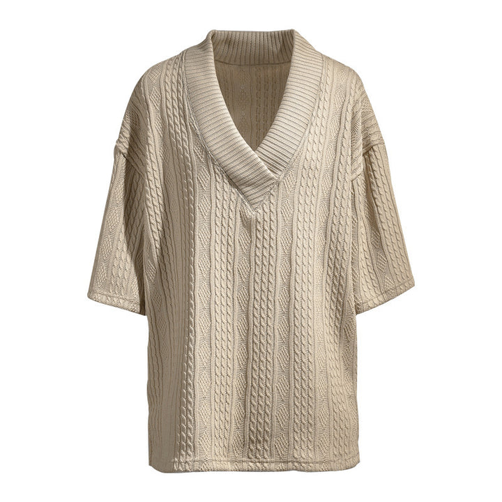 Damen nan Kurzarm-Strickpullover im weiten Schnitt mit tiefem V-Kragen und Zopfmuster Echo Archiv