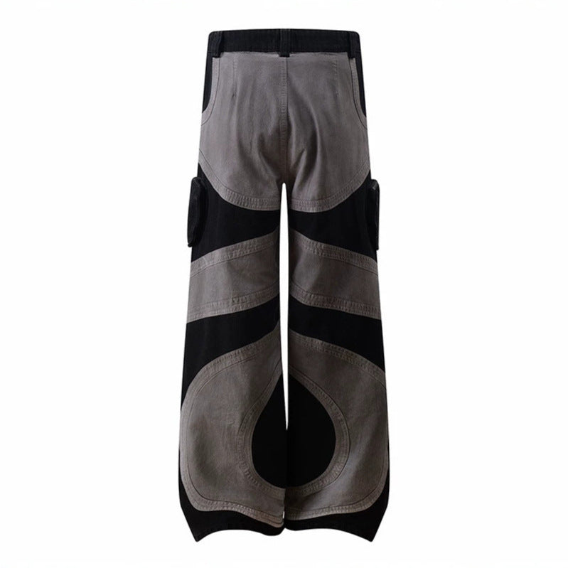 Damen weite Patchwork-Cargo-Culottehose mit aufgesetzten Zipper-Taschen und kontrastnähten Echoarchiv