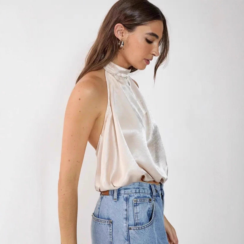 Damen Satin-Haltertop mit gerafftem Ausschnitt Echo Archiv