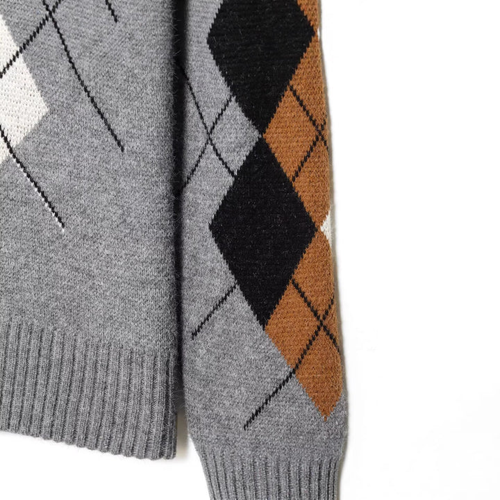 Damen Oversized Pullover mit Rautenmuster und Polokragen mit Knopfleiste Echoarchiv