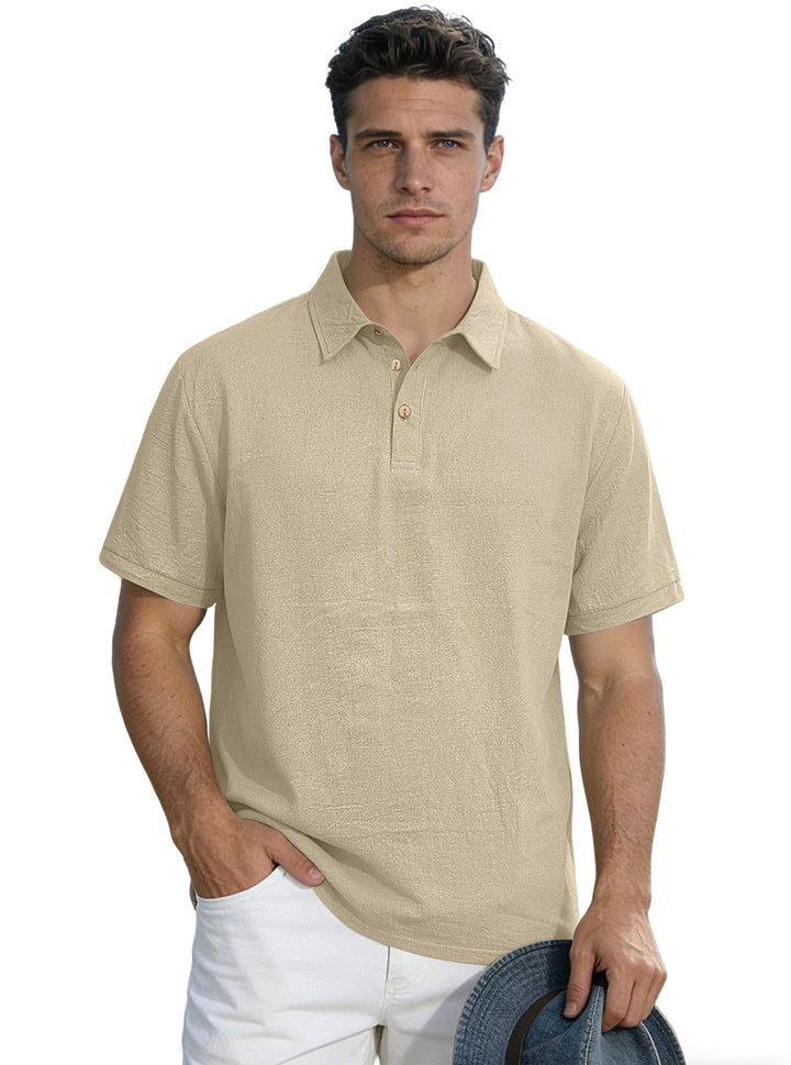 Herren nan legeres Kurzarm-Polo mit Hemdkragen, Kurzknopfleiste und strukturierter Baumwollmischung Echo Archiv