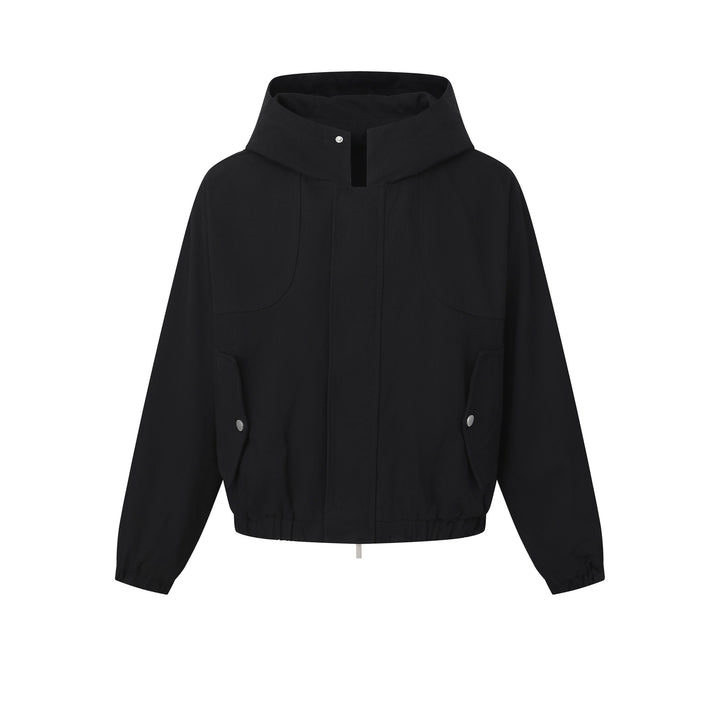 Damen Kurz geschnittene Kapuzenblousonjacke mit Tunnelzugsaum und aufgesetzten Pattentaschen Echoarchiv