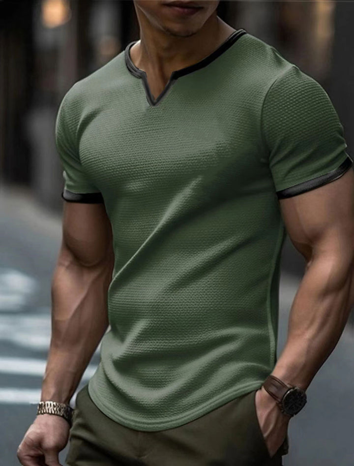 Herren kurzärmliges V-Ausschnitt T-Shirt mit strukturiertem Design Echoarchiv