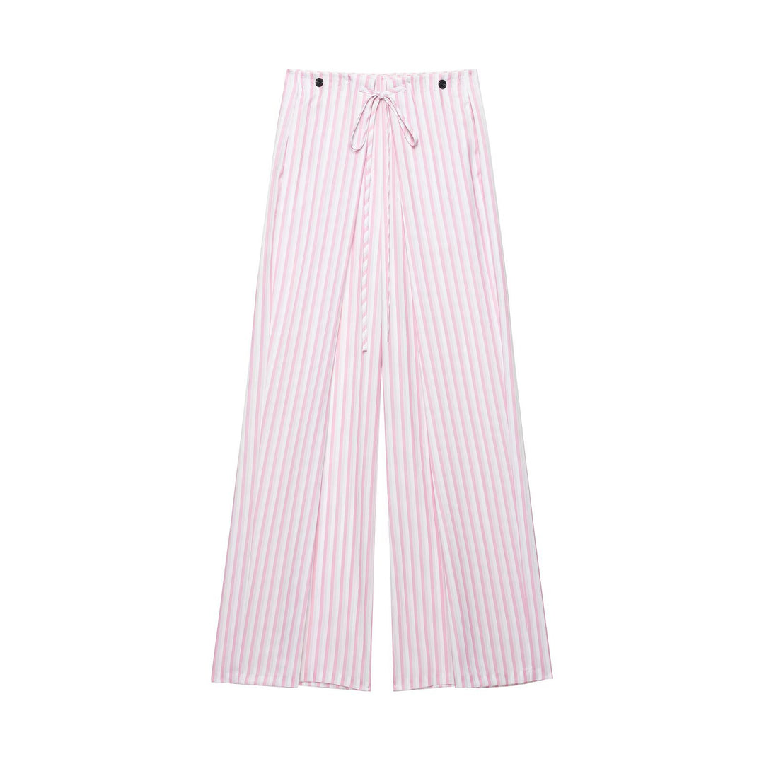 Damen Leichte Highwaist Palazzohose mit weitem Bein, Tunnelzug und vertikalem Streifenmuster Echo Archiv