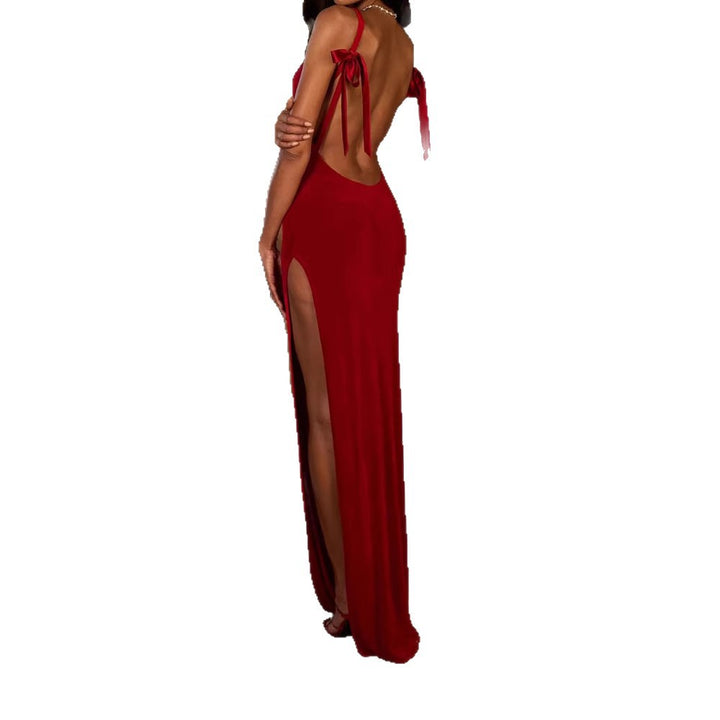 Damen Elegantes Maxikleid mit tiefem V-Ausschnitt und hohem Schlitz Echo Archiv