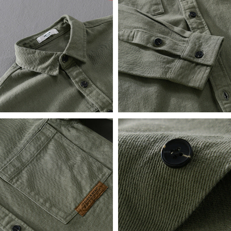 Herren Overshirt-Hemd aus strukturiertem Baumwoll-Twill mit aufgesetzten Brusttaschen und relaxed Fit Echoarchiv