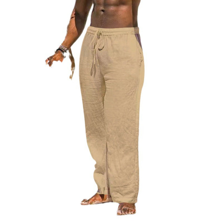 Herren nan entspannte Leinenhose mit elastischem Tunnelzug, geradem Bein und seitlichen Eingrifftaschen Echo Archiv