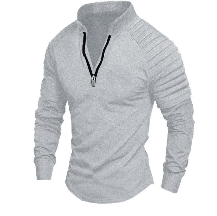 Herren Slim-Fit Troyer mit gesteppter Schulterpasse und halbem Reißverschluss – Cavarno